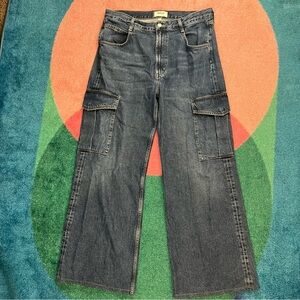 Agolde Women’s Minka Cargo Jeans Denim High Rise Dark Blue Pockets Size 30